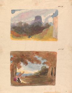 Due disegni su un foglio: Paesaggio con castello - Maniera moderna (n. 13); Paesaggio con figure in primo piano (n. 14) da Thomas Sully