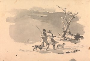 Due Cacciatori e Due Cani in Scena Invernale da Thomas Sully