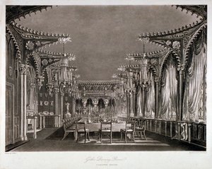 Vista interna della sala da pranzo gotica a Carlton House, Westminster, Londra, 1819 da Thomas Sutherland