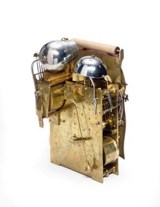 (dettaglio) di un orologio da tavolo musicale giapponese verde e dorato di Giorgio III che raffigura la Parata del Sindaco, c.1780
