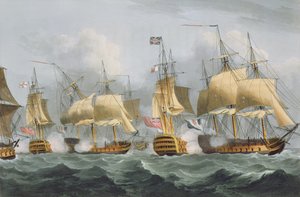 Lord Howe nella Queen Charlotte, rompendo la linea nemica, 29 maggio 1794, inciso da Thomas Sutherland per 