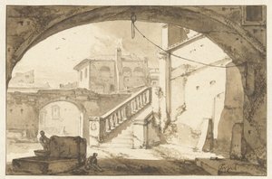 Veduta attraverso un arco su un cortile italiano da Thomas Wijck
