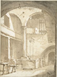 Cortile italiano con un pozzo