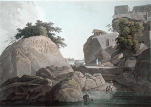Vista sud-est della Roccia dei Fakeers sul fiume Gange, vicino a Sultaungunge, tavola X da 