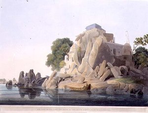 Vista sud-ovest della Roccia del Fakeer nel fiume Gange, vicino a Sultaungunge, tavola IX dalla Parte 3 di 