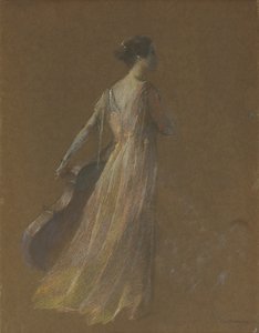 Signora in piedi con un violoncello da Thomas Wilmer Dewing