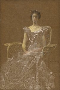 Signora in poltrona di rattan da Thomas Wilmer Dewing
