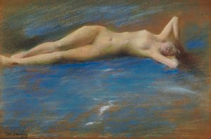Figura di ragazza nuda reclinata da Thomas Wilmer Dewing