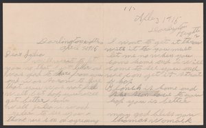 Lettera di Thomas Womack a Julia Womack con busta, 7 aprile 1915