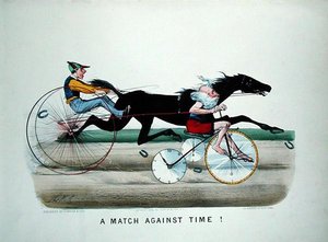 Una gara contro il tempo, corsa tra un cavallo e il padre Tempo su una bicicletta da Thomas Worth