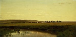 Un treno di carri nelle pianure, fiume Platte da Thomas Worthington Whittredge
