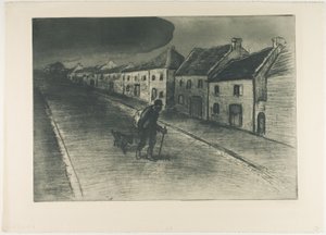 Un vagabondo che attraversa un villaggio addormentato da Théophile Alexandre Pierre Steinlen