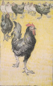 Gallo, seguito da galline bianche e nere da Théophile Alexandre Steinlen