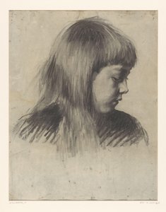 Testa di ragazza, guardando in basso a destra
