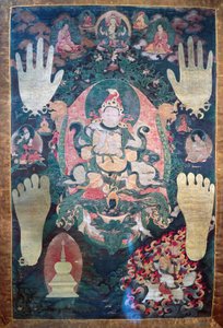 Gnya-Khri btsan-Po, leggendario primo re del Tibet, reincarnazione del bodhisattva Avalokitesvara, uno dei leader temporali e spirituali del Tibet, dipinto su tela, civiltà tibetana da Tibetan School
