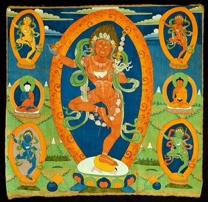 Dipinto Thangka raffigurante la Dakini Vajravarahi (Do rje pag mo) Tibetano, XIX secolo (tempera su calicò) da Tibetan School