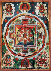 Mandala tibetano noto come i Quattro Re Celesti da Tibetan School