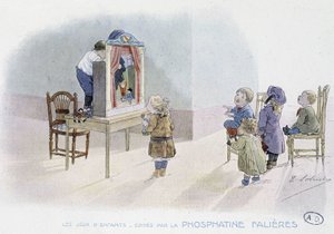 I giochi dei bambini: spettacolo di marionette - dis. di Lobrichon, ed. da Phosphatine Falières da Timoleon Marie Lobrichon