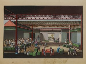 Pesatura e acquisto di tè, 1860 circa (acquerello su carta) da Tinqua