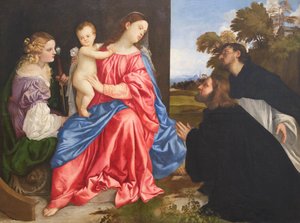 Conversazione sacra, con i Santi Caterina e Domenico e il donatore, c.1533 da Titian (c.1488 1576)