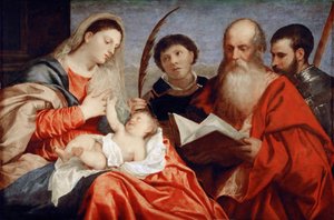 La Vergine e il Bambino con i santi Stefano, Girolamo e Maurizio da Titian (c.1488 1576)
