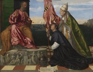 Olandese: Jacopo Pesaro, vescovo di Paphos, presentato da Papa Alessandro VI Borgia a San Pietro Jacopo Pesaro, vescovo di Paphos, presentato da Papa Alessandro VI a San Pietro da Titian
