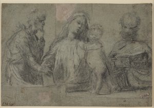 Figure a mezzo busto di una Madonna con Bambino affiancata dai Santi Giovanni Battista e Pietro da Tizian