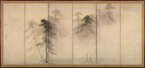 Pini Sinistra di una coppia di schermi pieghevoli a sei sezioni, XVI secolo da Hasegawa Tohaku
