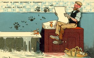 Idraulico, al lavoro (cromolitografia) da Tom Browne