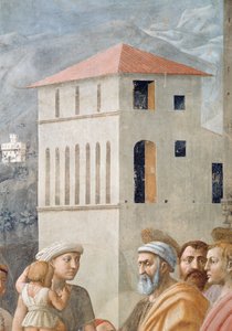 San Pietro distribuisce i beni comuni della Chiesa e la morte di Anania (dettaglio dell