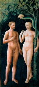 La Tentazione di Adamo ed Eva. Affresco di Tommaso di Cristofano Fini detto Masolino da Panicale (1383-1440) 1424-1425 Dim. 208x88 cm Firenze, Chiesa di Santa Maria del Carmine, Cappella Brancacci