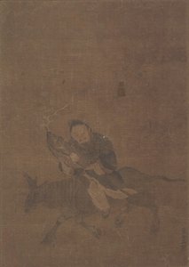 Daoista che cavalca un animale cornuto