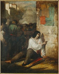 La barricata del 1848, detta anche Il rivoluzionario ferito... (dipinto su tela) da Tony Johannot