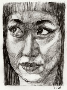 Disegno di una donna asiatica pensierosa da Tore Bahnson