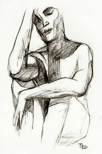 Disegno di una figura pensierosa da Tore Bahnson