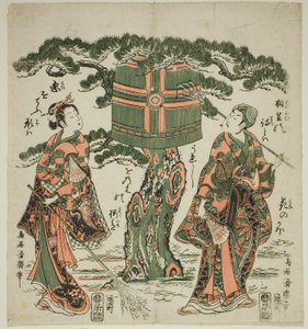 Gli attori Ichimura Kamezo I come Jo e Ichimura Kichigoro come Uba in una scena di Takasago