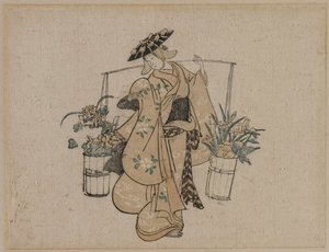 Una bellezza che porta due secchi di fiori da Torii Kiyomasu