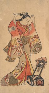 Ritratto di Sanjo Kantaro nel ruolo femminile di Yaoya Oshichi nella commedia Fuji no... da Torii Kiyomasu II.
