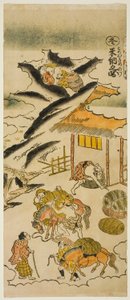 Inverno: Conservazione del riso (Fuyu: kome osame no zu), No. 4 dalla serie "Le quattro stagioni dei contadini (Shiki no hyakusho)" da Torii Kiyomasu II
