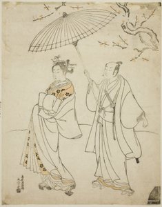 Gli attori Ichikawa Komazo I (L) e Nakamura Matsue I (R) da Torii Kiyomitsu I