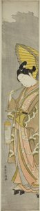 Giovane uomo con ombrello e lanterna in mano da Torii Kiyomitsu I