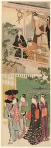 Venditore di ventagli che passa sotto un balcone da Torii Kiyonaga