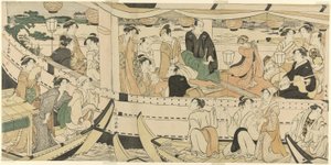 Una festa in barca per attori sul fiume Sumida da Torii Kiyonaga