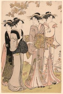 Bellezze Sotto un Acero, dalla serie "Una Collezione di Bellezze Contemporanee dei Quartieri del Piacere" da Torii Kiyonaga