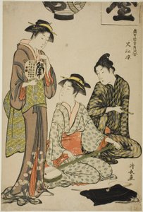 Rinfrescarsi a Nakasu (Nakasu no suzumi), dalla serie "Una collezione di bellezze contemporanee dei quartieri del piacere (Tosei yuri bijin awase)" da Torii Kiyonaga