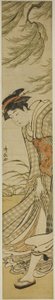 Cortigiana che cammina sotto un salice in una giornata ventosa da Torii Kiyonaga