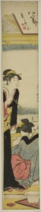Geisha e domestica su un balcone che domina la baia da Torii Kiyonaga