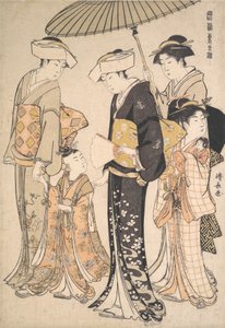 Ragazza samurai di alto rango con quattro assistenti, dalla serie A Brocade of Eastern M..., ca. 1784 da Torii Kiyonaga