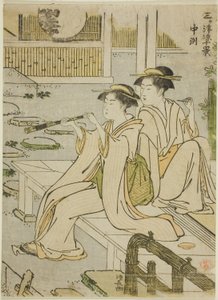 Nakasu, dalla serie "Dieci scene di godimento del fresco nelle tre città (Sangatsu ryo jikkei)" da Torii Kiyonaga