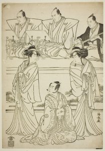 Gli attori Segawa Kikunojo III come il fantasma di Yatsuhashi, Sawamura Sojuro III come Soga no Juro, e Ichikawa Danjuro V come il fantasma di Seigen, nella commedia "Sono Omokage Matsu ni Sakura," rappresentata al Teatro Nakamura nel primo mese del 1783 da Torii Kiyonaga